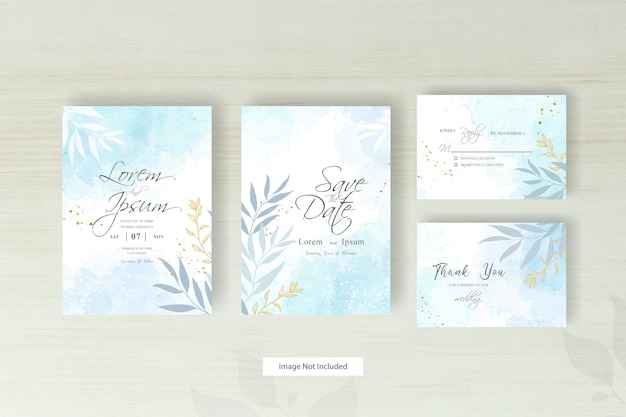 Minimalist wedding invitation card with geometric line and abstract colorful watercolor splash