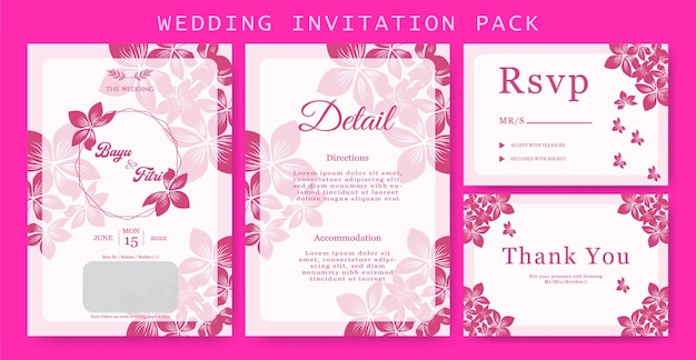 Minimalist wedding invitation design with elegant leaves complete with rsvp details and thank you