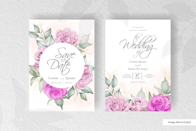 minimalist wedding invitation template set with watercolor and minimalist flower arrangements