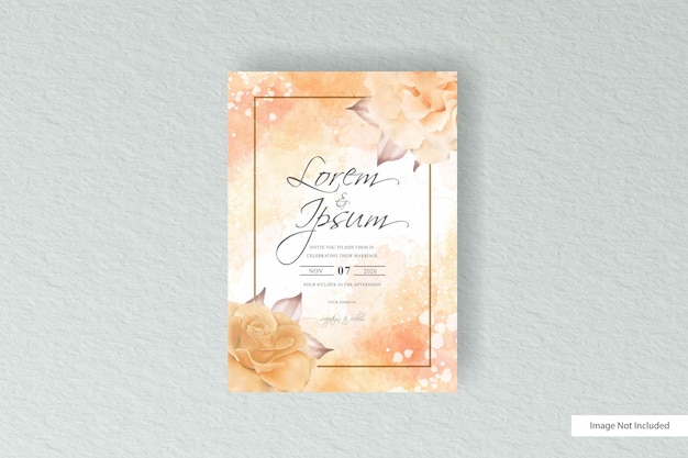 Minimalist wedding invitation template with hand drawn floral and abstract watercolor splash design