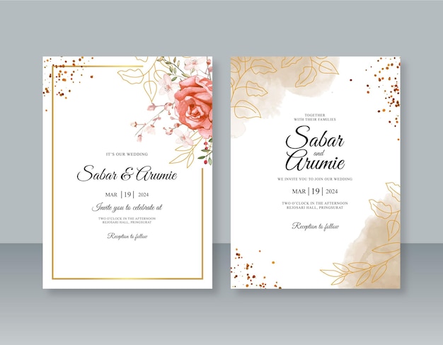 Minimalist wedding invitation template with watercolor painting