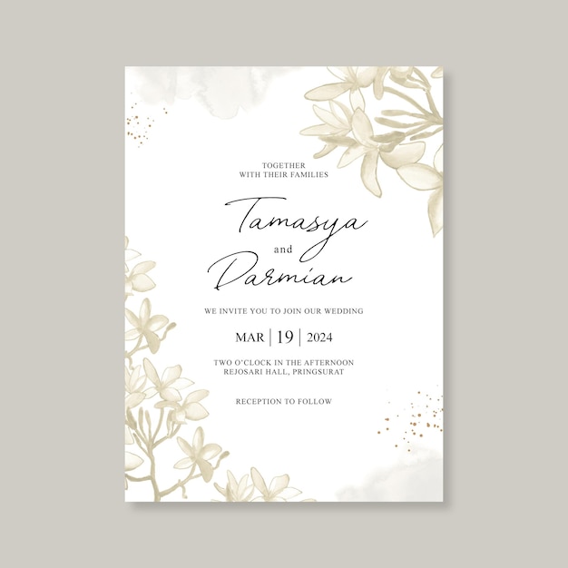 Minimalist wedding invitation with watercolor flower