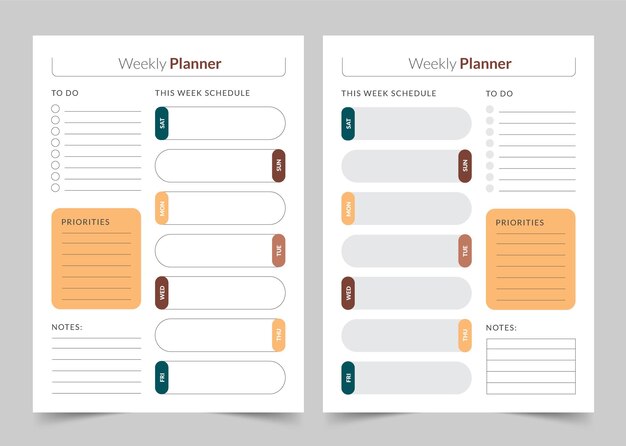 Vector minimalist weekly planner personal planner layout printable planner