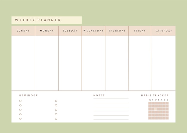 Vector minimalist weekly planner template