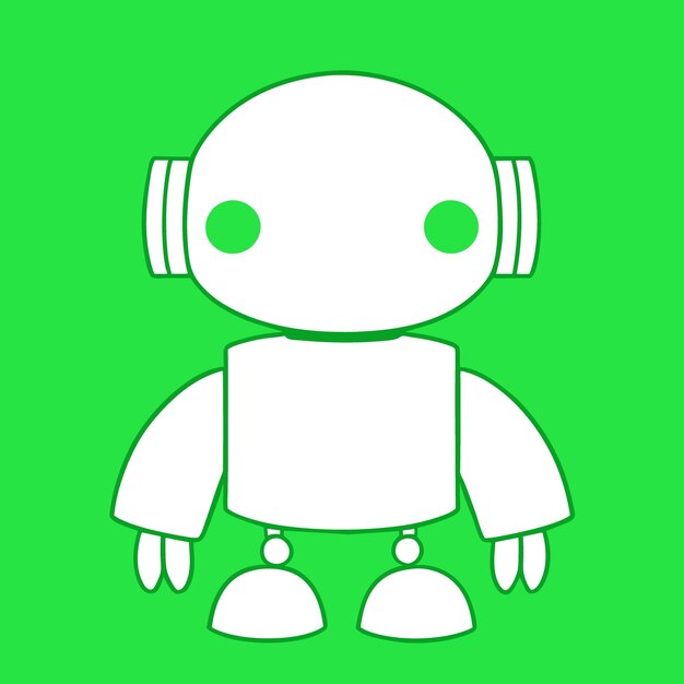 Minimalist white on a green background negative space whimsical cuteness robot flat vector clipa