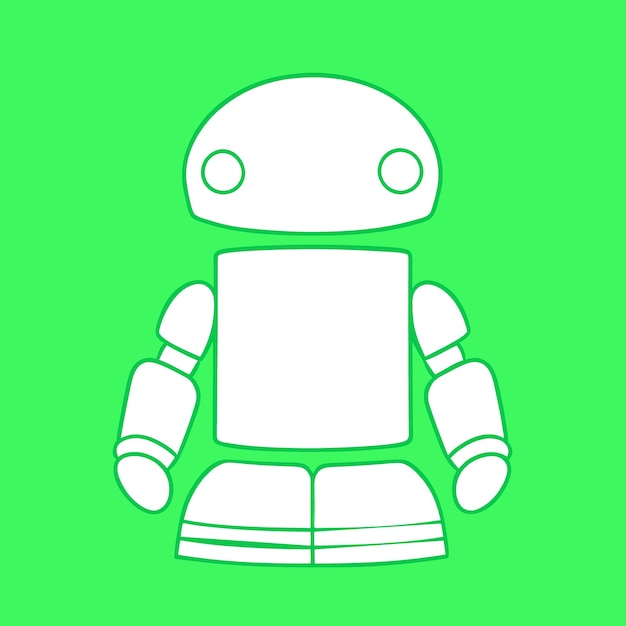 Minimalist white on a green background negative space whimsical cuteness Robot flat vector clipa