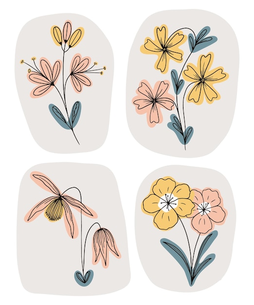 Vector minimalist wildflowers set