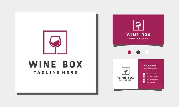 Minimalist wine glass box line art logo design red purple color