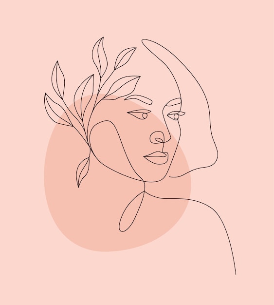 Minimalist woman and leaf design in single line art style