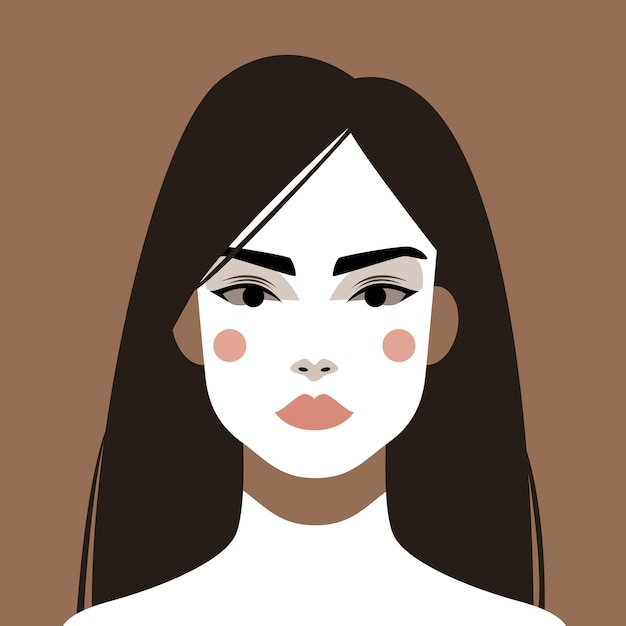 簡約的女人肖像平面設計風格時尚的多彩插圖女性面孔化身藝術
