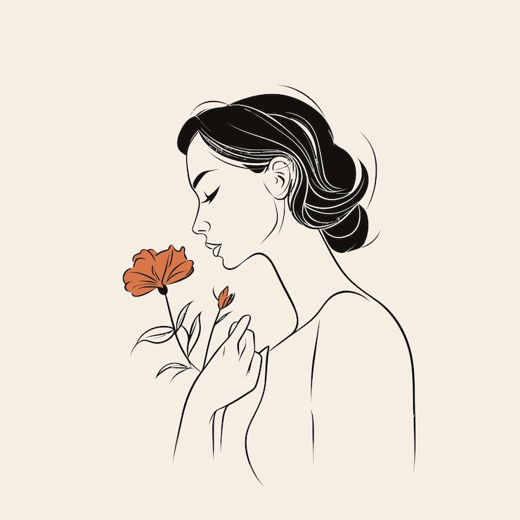 Vector minimalist women and flower