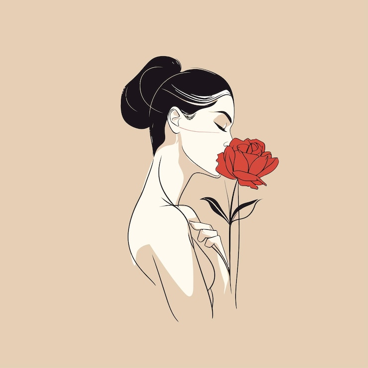 Vector minimalist women and flower