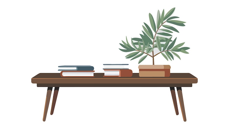 Vector minimalist wooden coffee table vector illustration isolated on white background
