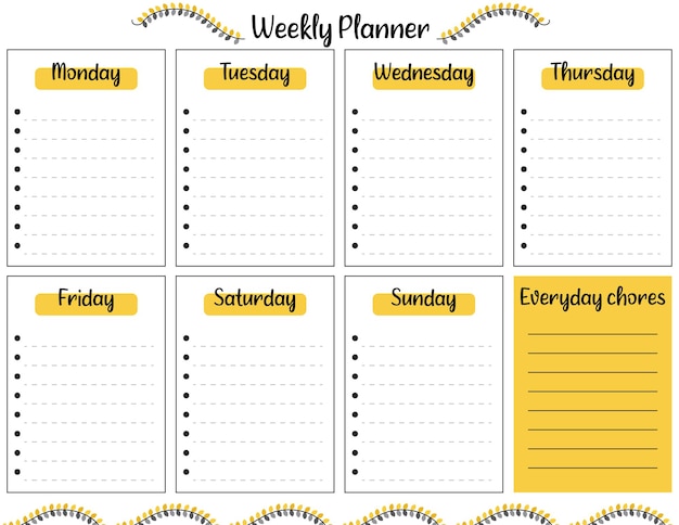 Vector minimalist yellow week bullet journal spread