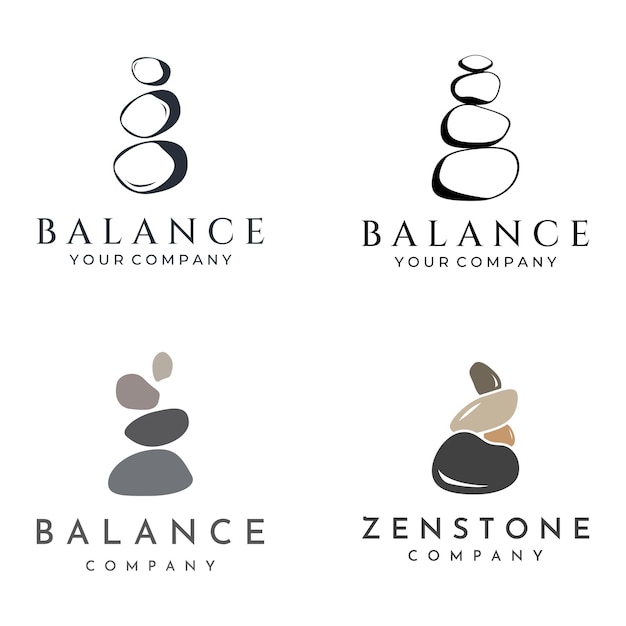 Minimalist zen stones logo balancing stones neatly stacked stones stones for meditation or wellnessWith template vector illustration