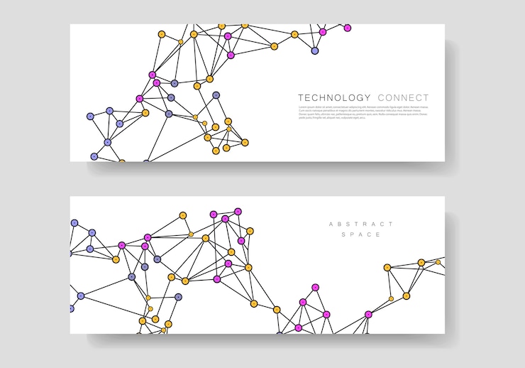 Vector minimalistic abstract technology connection design and business banner templates with lines and dots