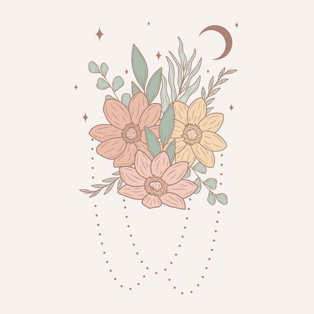 Vector minimalistic art of pastel flowers with abstract background vector art