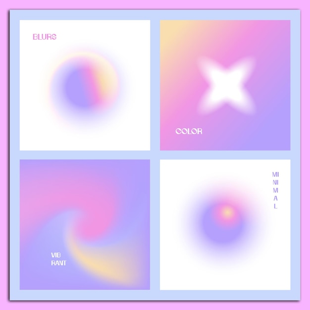 벡터 minimalistic background templates set with round blurred gradient shapes in y2k golographic lilac colors blurry design for the covers of brochures booklets reports presentations vector illustration