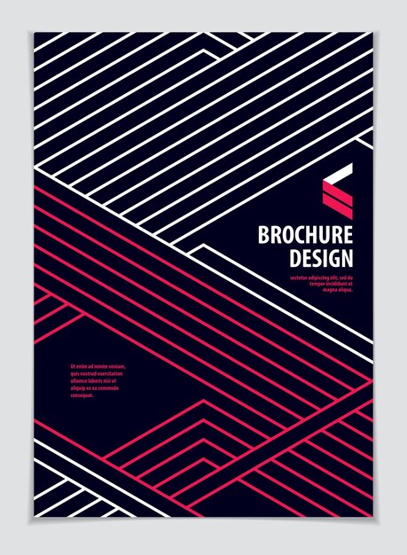 Minimalistic brochure design. Web, commerce or events vector graphic design template. Striped line textured geometric illustration. A4 print format.