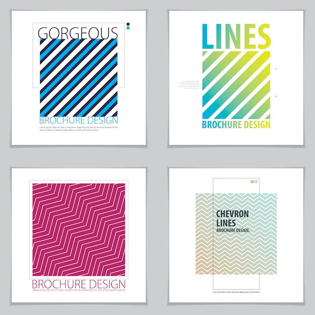 Vector minimalistic brochure designs. web, commerce or events vector graphic design templates set. striped line textured geometric illustrations.