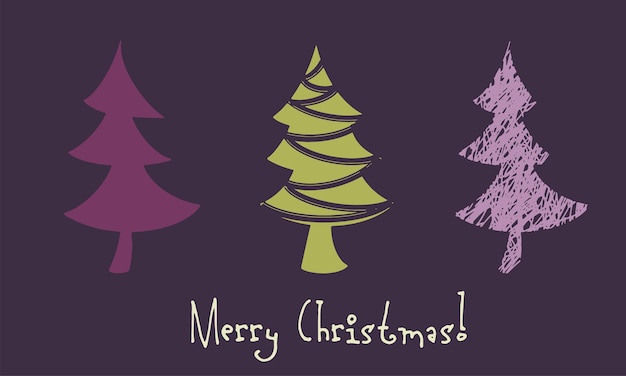 Minimalistic Christmas greeting card with trees holiday illustration for postcard