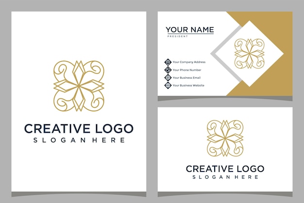 Vector minimalistic design rose logo template with business card design