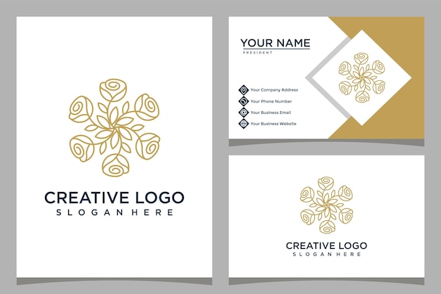 Minimalistic design rose logo template with business card design