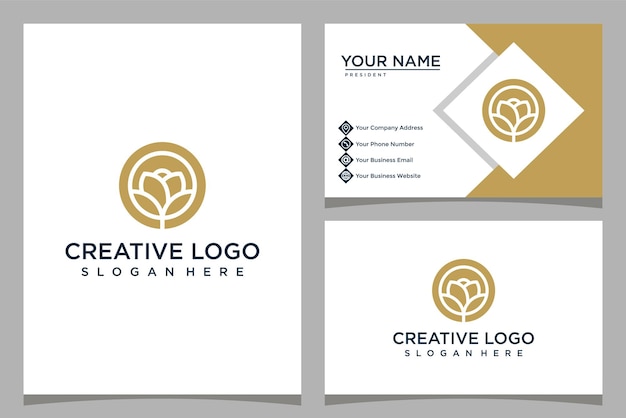 Vector minimalistic design rose logo template with business card design