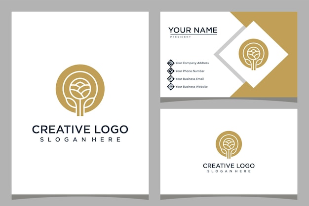 Minimalistic design rose logo template with business card design