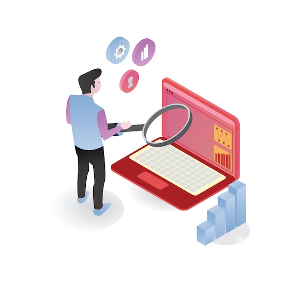 Vector minimalistic design vector illustration of audit logging and monitoring in isometric illustration