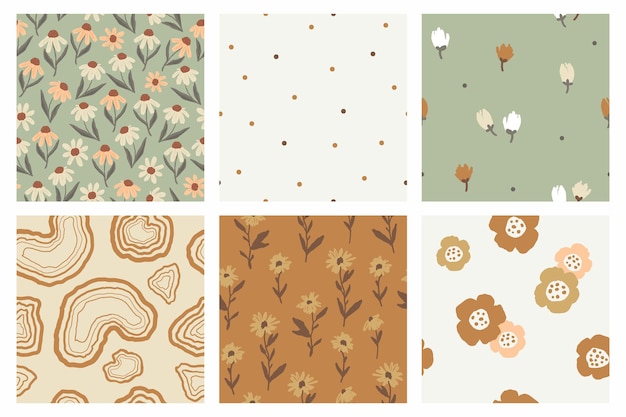 Minimalistic floral seamless patterns collection