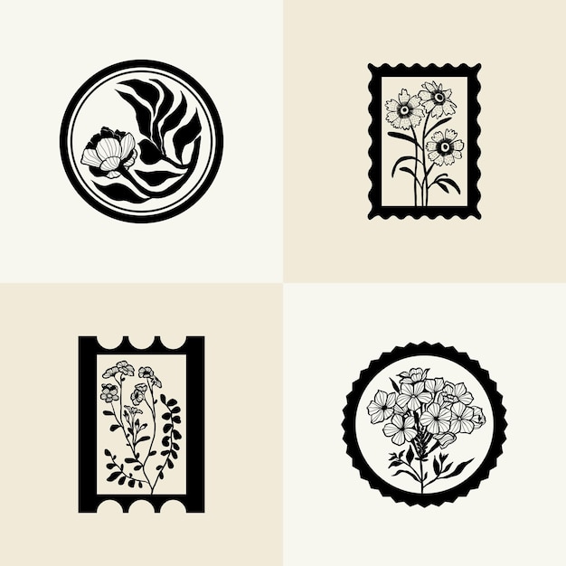 Vector minimalistic flower graphic sketch drawing black icon stamp trendy tattoo design