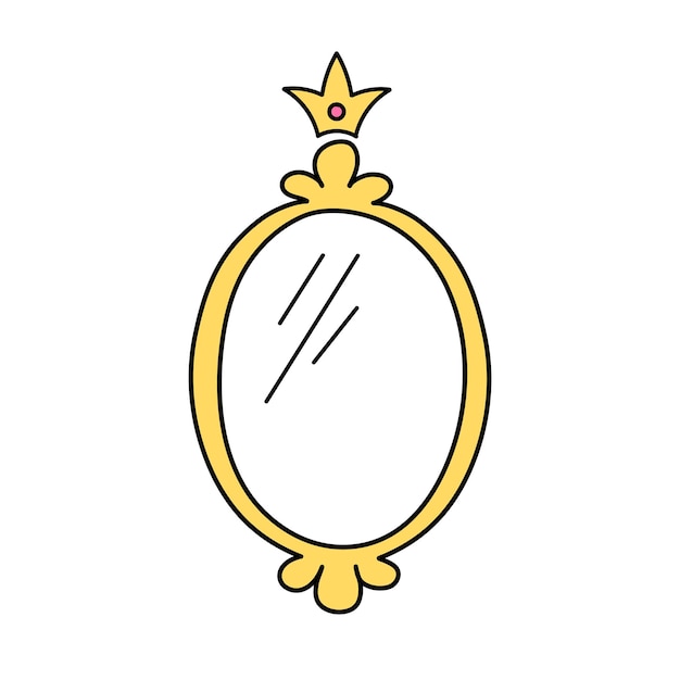 Минималистическая золотая овальная векторная рама с короной, изолированной на белом фоне Розовое зеркало для маленькой принцессы красивая декоративная граница ручной иллюстрации.