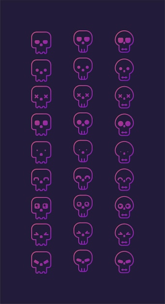 Vector minimalistic gradient skull icons set with different emotions