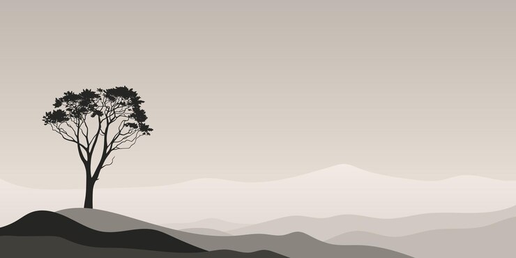 Vector minimalistic landscape morning light lonely tree illustration