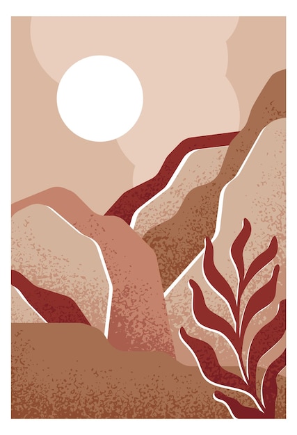 Vettore paesaggio minimalista poster boho stilizzato scena della natura