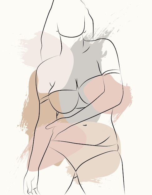 Vector minimalistic linear female figure abstract nude sensual linear art