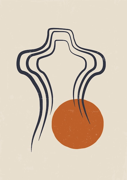 Minimalistic linear woman body art poster illustration