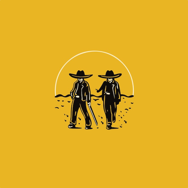 a minimalistic logo of 2 cowboys holding cheese