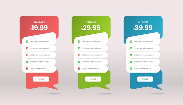 Vector minimalistic modern pricing comparison table with checklist for website