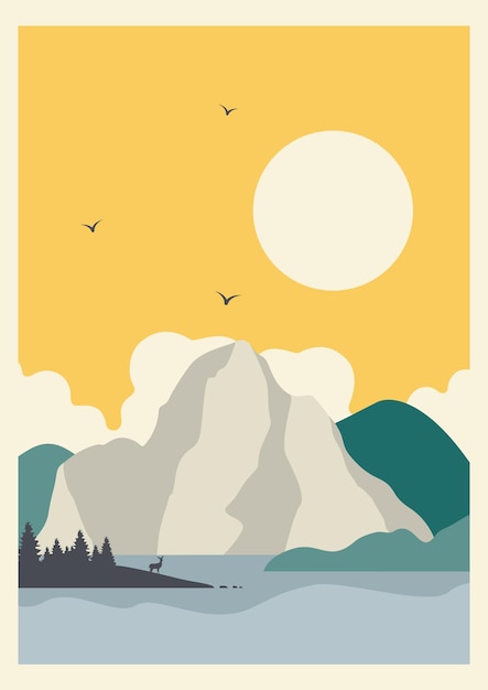 ミニマルな北米の山の風景イラストポスター