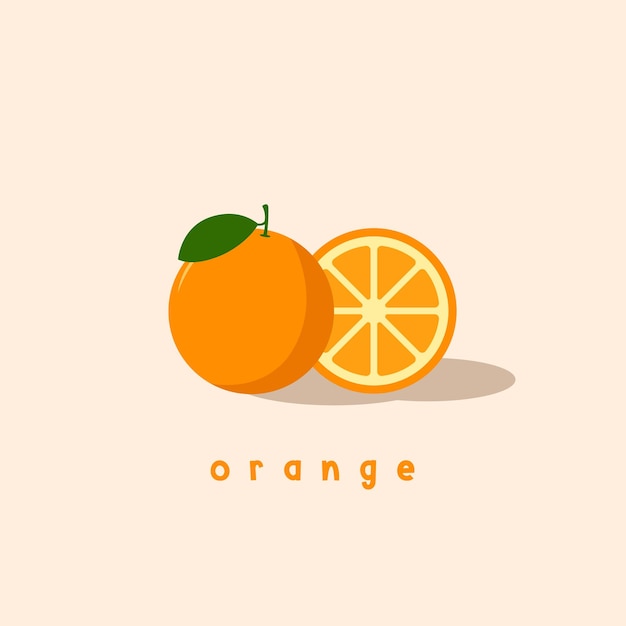 Минималистичный апельсиновый фрукт Чистый фон Минимальный плоский стиль Современная векторная иллюстрация
