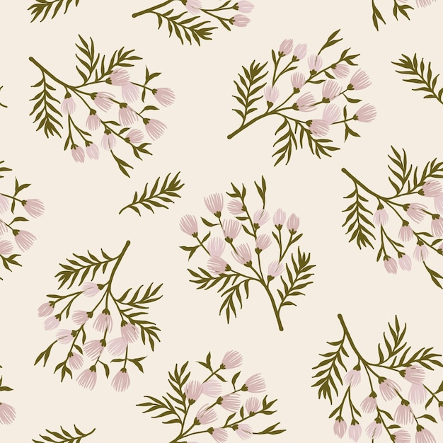 Minimalistic pattern of flowering plants ash pink flowers fresh botanical pattern