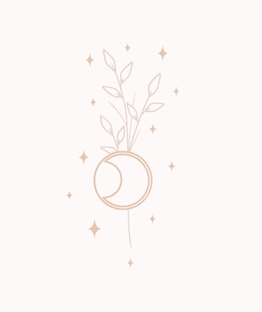 Minimalistic plants with moon and magic