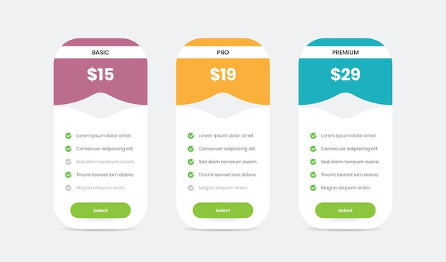 Minimalistic pricing plan comparison chart for web and mobile interface