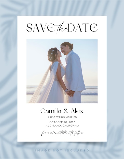 Minimalistic save the date card template with space for wedding photo
