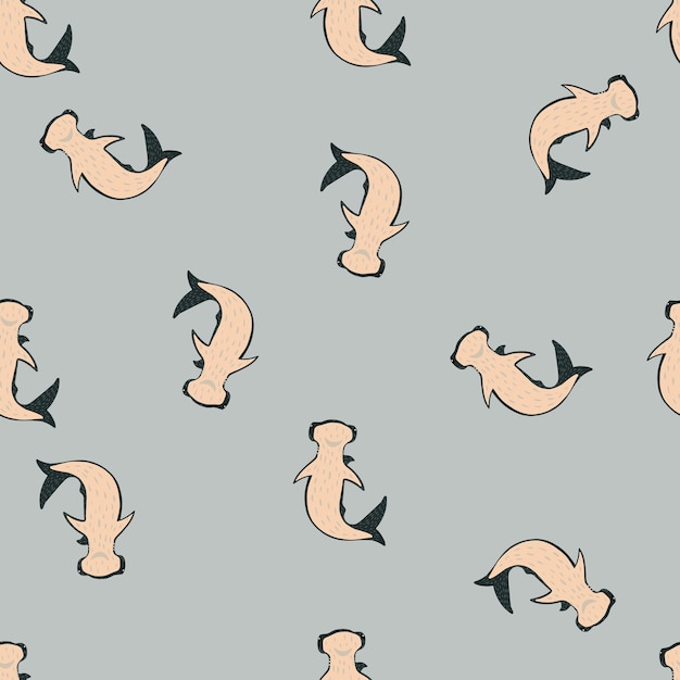 Minimalistic seamless pattern with little hammerhead sharks