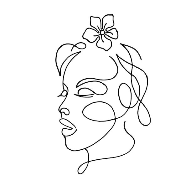 Minimalistic silhouette of woman face Black and white White background One line drawing