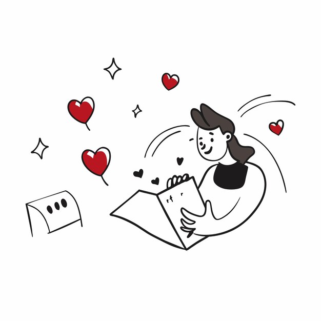 Vector minimalistic sleek valentine love heart hand drawn cartoon character sticker icon concept isolated