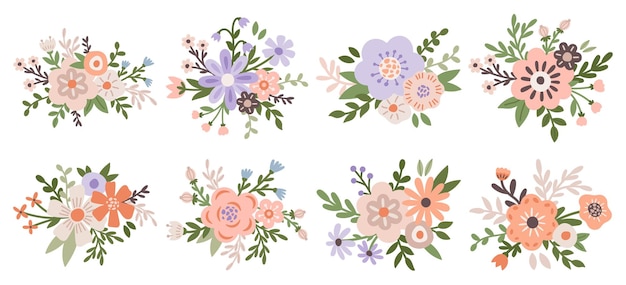 Minimalistic Spring Flowers Vector Bouquets